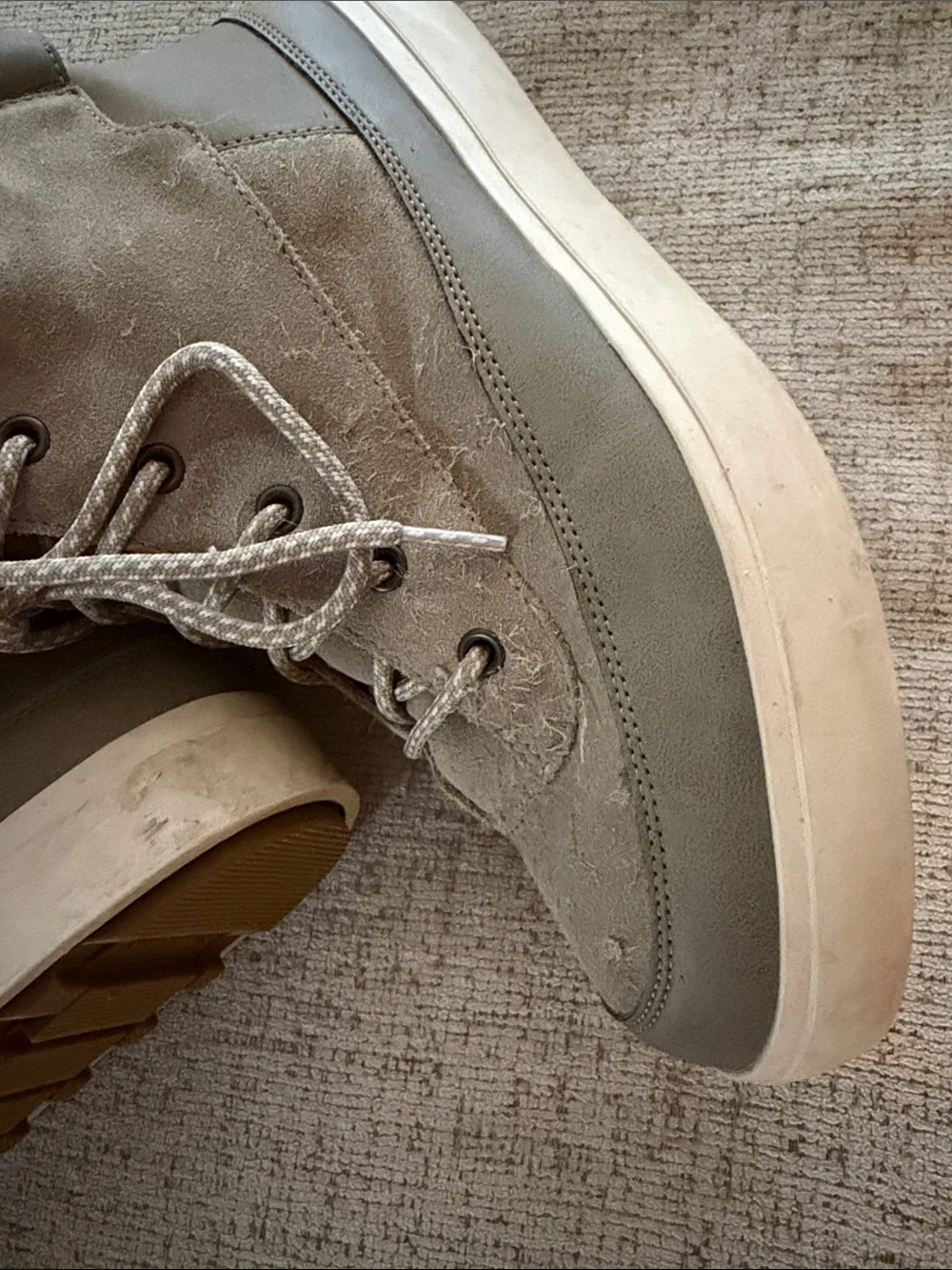 UGG Taupe Suede Lace-Up Winter Boots with Cream Faux Fur Cuff